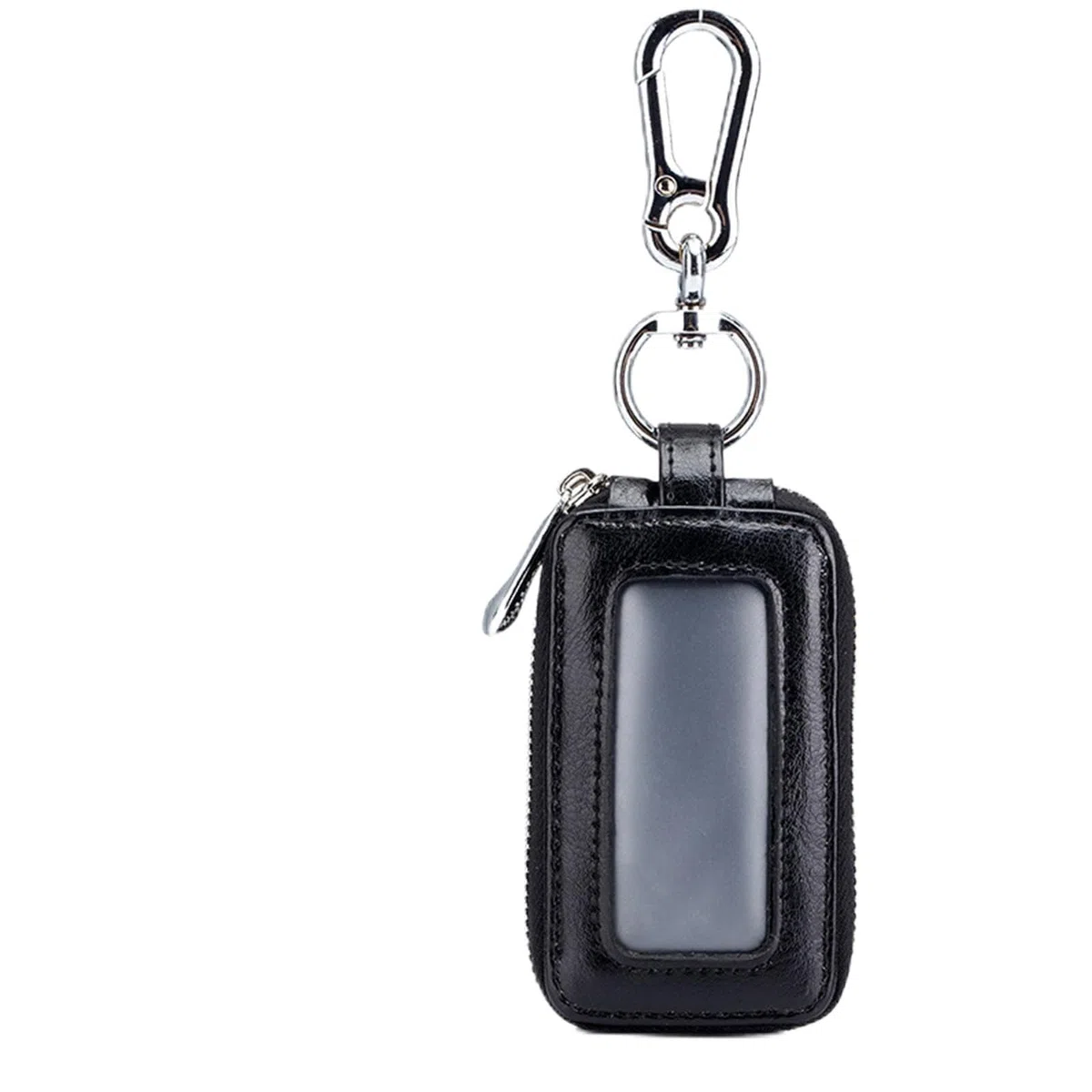 Llavero del Coche Bolso Doble Cremallera Cuero Protección Llave Titular de la Moneda Llavero con Ventana Transparente para el Control Remoto de la Llave del Coche