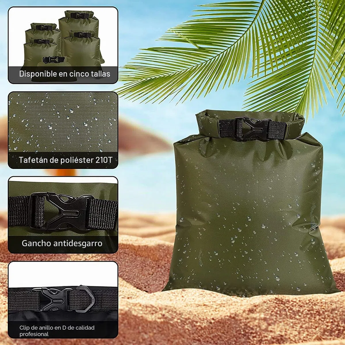KAHEIGN 5 Piezas Bolsas Secas A Prueba De Agua, 1.5L /2.5L /3.5L /4.5L /6L Sacos Secos Ligeros Bolsa Seca Portátil Para Senderismo Al Aire Libre, Pesca, Camping, Uso (Verde)