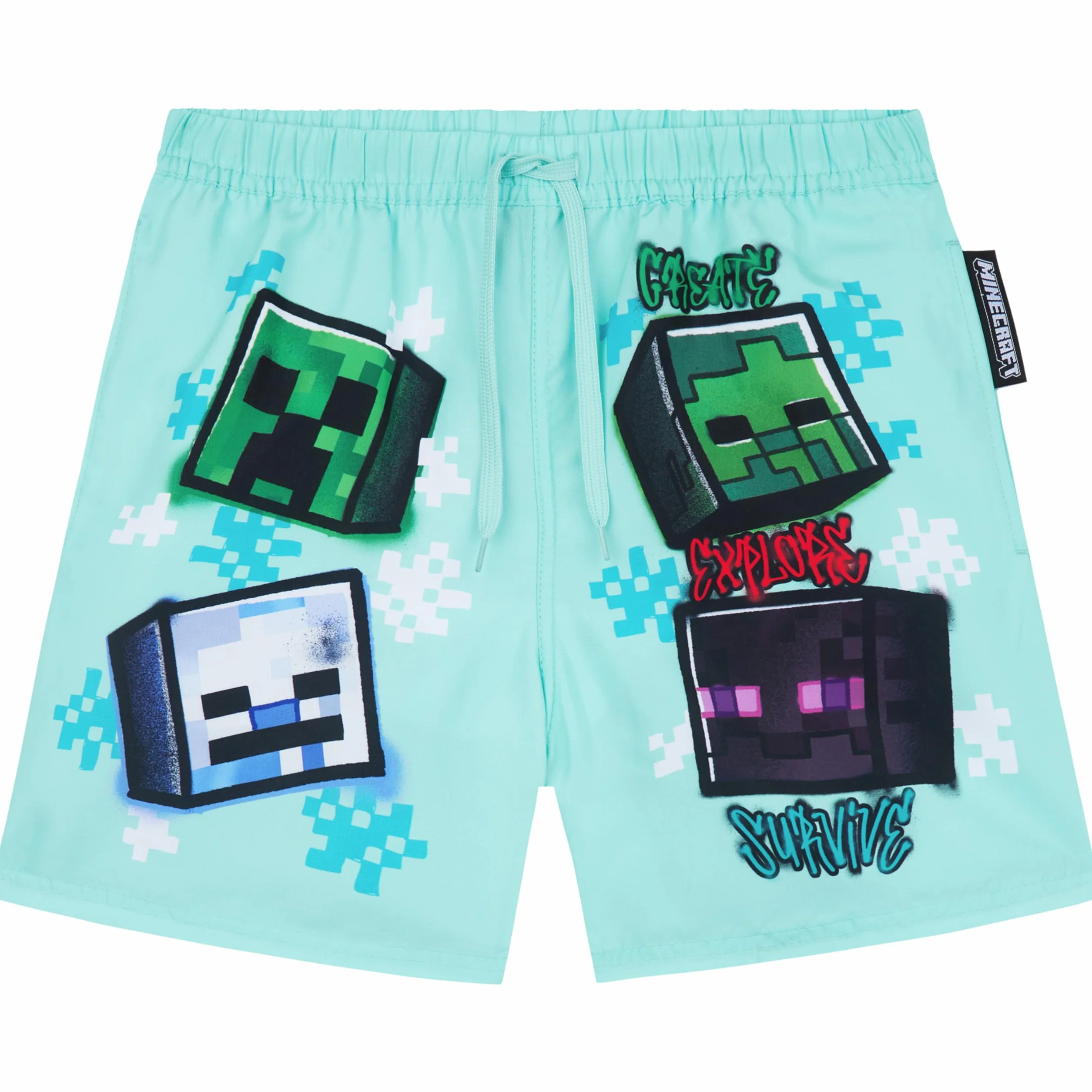 Get Trend Minecraft Bañador Niño 7-14 Años, Pantalon Corto de Baño con UPF 50+, Forro de Malla, Bolsillos y Cintura Ajustable (7-8 Años, Multi Minecraft)