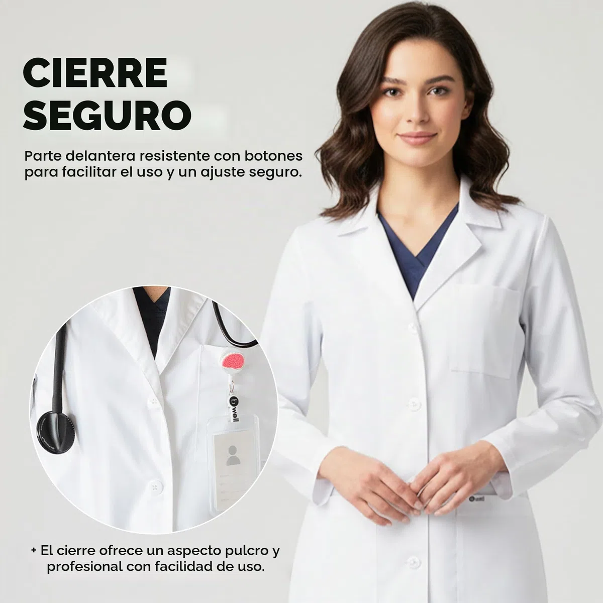 Bwell Bianca Bata Laboratorio, Bata Médico Blanco para Mujeres, Bata de Laboratorio Estudiante, Bata Sanitarios Blancos, 3 bolsillos con botones