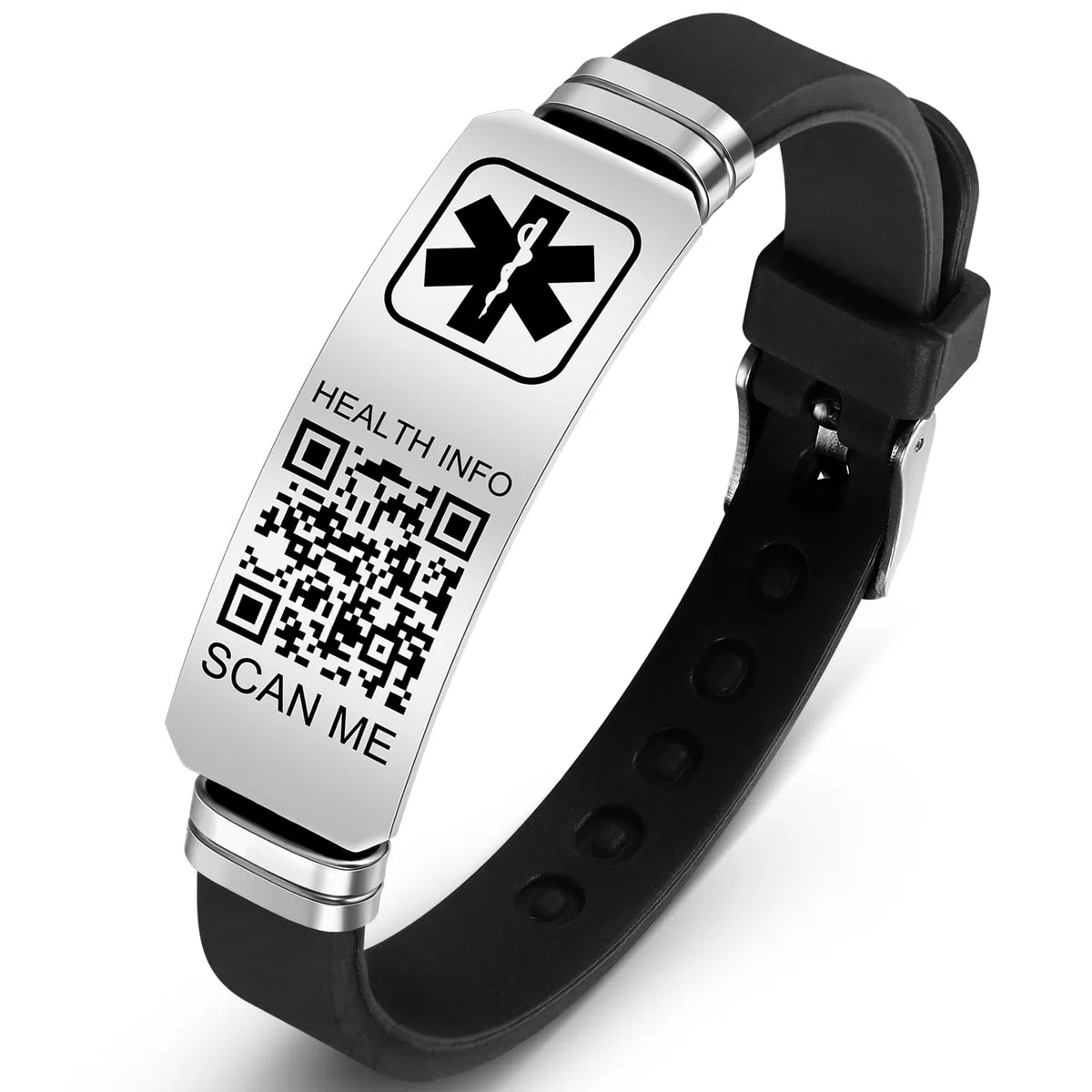 Pulseras médicas para hombres y mujeres con código QR, pulseras de identificación de alerta médica para viajes deportivos, pulsera de silicona impermeable para muñecas de hasta 8 pulgadas