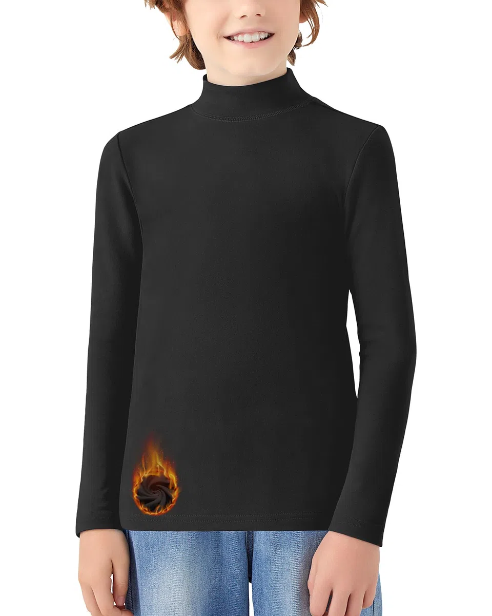 WOWENY Camiseta térmica para niños, manga larga, térmica, cálida, unisex, cuello alto, cuello alto, camiseta interior de esquí para niños, 6-14 años