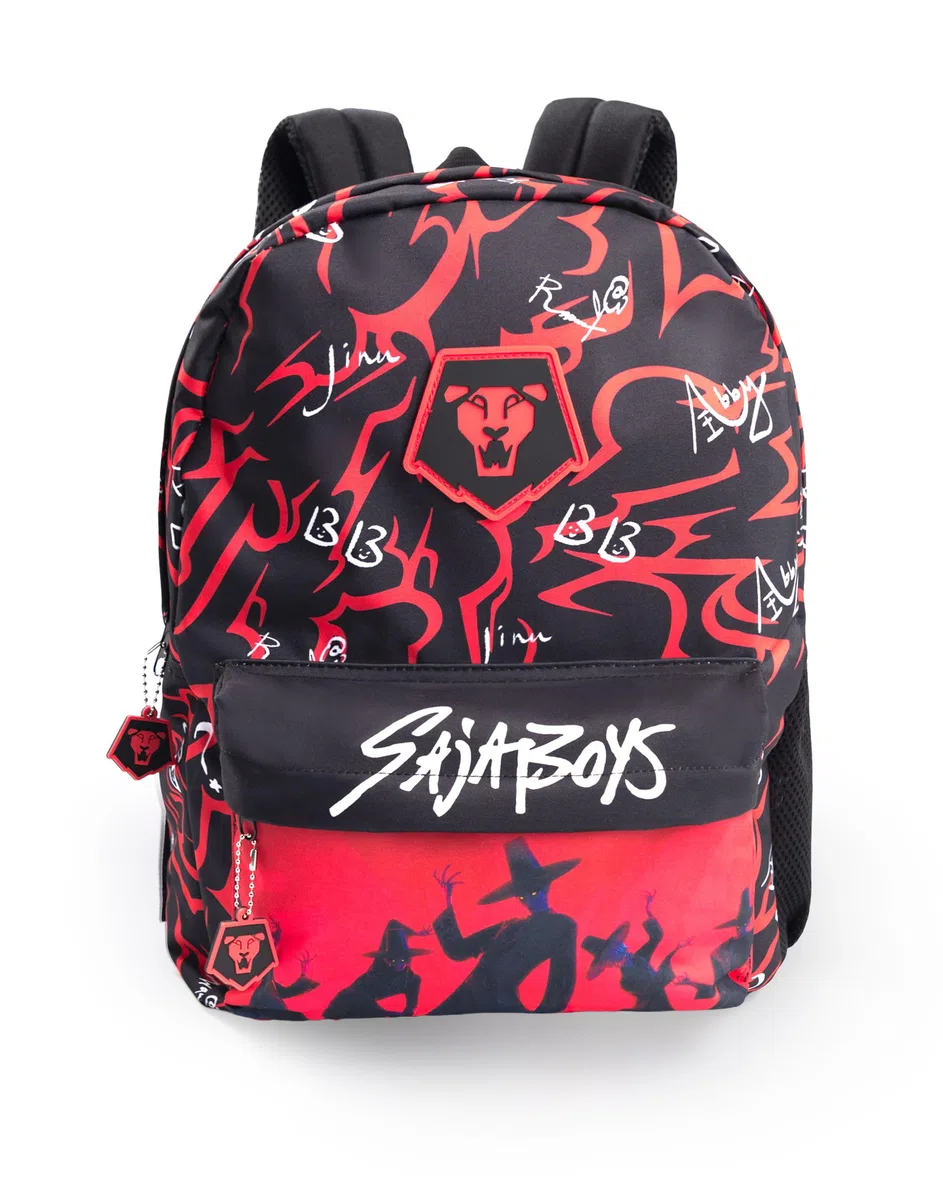 KPop Demon Hunters Mochila negra para niños Saja de K-Pop | Mochila escolar con estampado gráfico, cierre de cremallera frontal | Correas de hombro acolchadas ajustables y bolsillo lateral | Merch