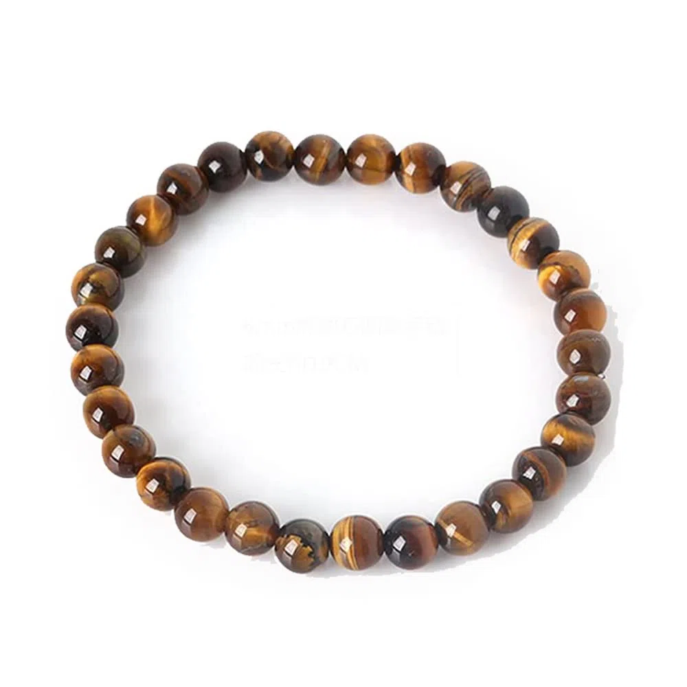 Hecho a mano Pulsera de Piedras Preciosas para Hombre de 6 mm | Pulsera de Piedras Preciosas Naturales con Cuentas de Cristal Curativo para Mujer (Ojo de tigre marrón)