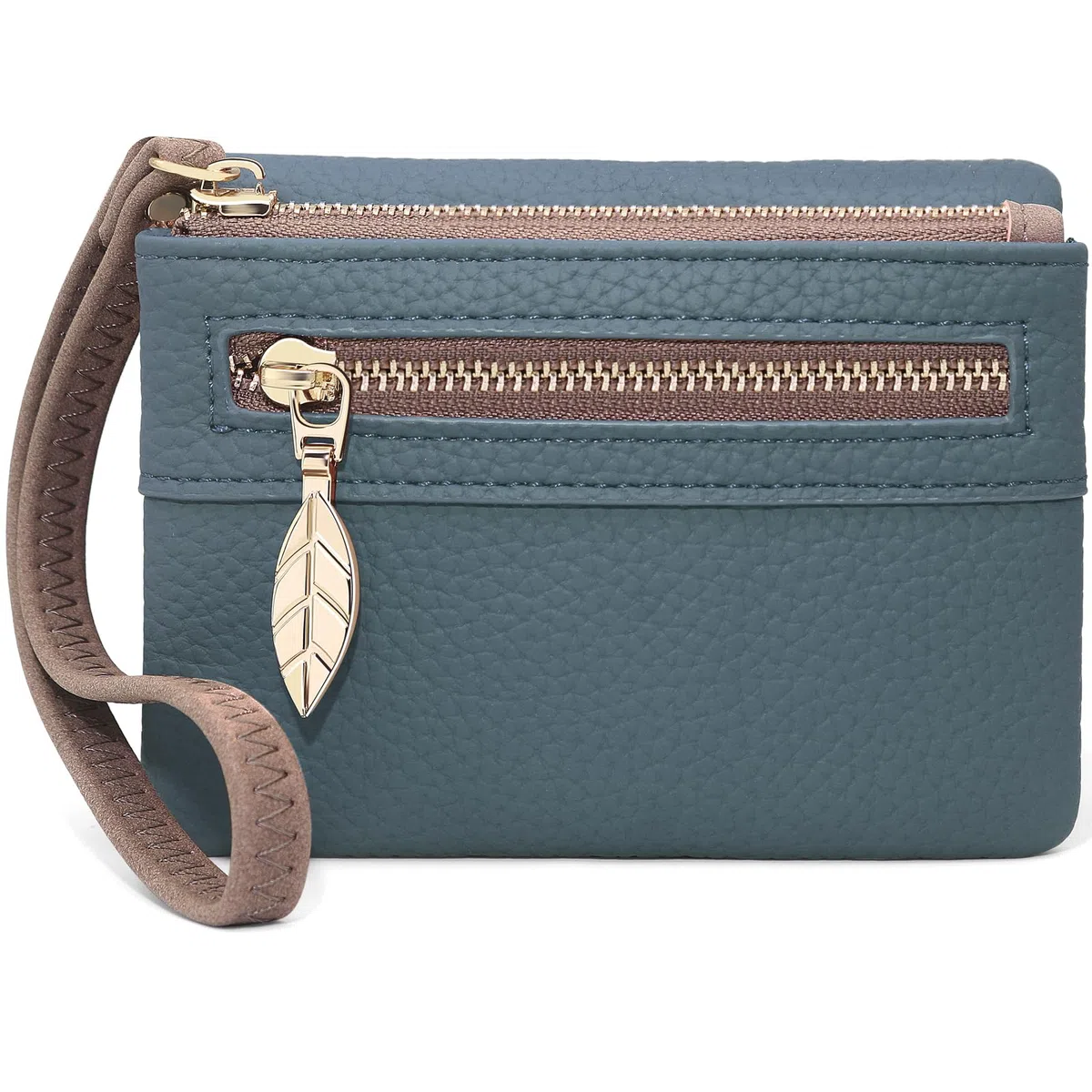 HNOOM Cartera de Mujer de Cuero PU – Pequeña Monedero con 2 Cremalleras para Monedas y 9 Ranuras para Tarjetas – Tarjetero y Billetera para Mujer (Verde)