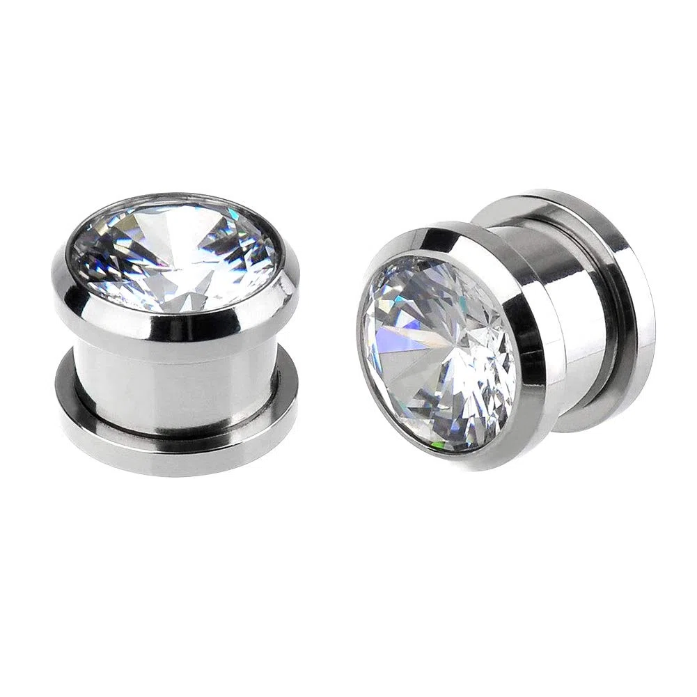 Briana Williams 1 Par Enchufe de Oreja Gauges Acero Inoxidable con Diamante Tornilo Expandores de Oreja Expansión del túnel Piercing Joyería(3-12mm)