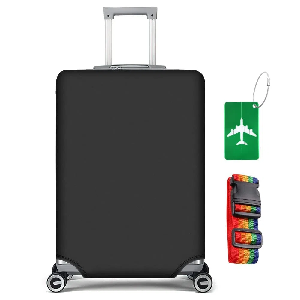 flintronic Cubierta de Equipaje, Funda de Maleta, Equipaje de Viaje Cubierta, Elástico Funda Protectora de Maleta de 26-28 Pulgadas, con Etiqueta para Equipaje*1+Correa para Equipaje*1 (L, Negro)