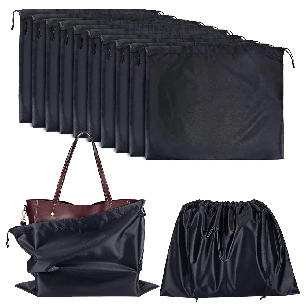 NBEADS 12 Pieza de Bolsas para el Polvo para Bolsos, Bolsas de Almacenamiento de Seda de Imitación, Bolsa Portátil con Cordón, Bolsas de Viaje de Tela para Bolsos, Zapatos, Botas, Negro 39.7x50cm