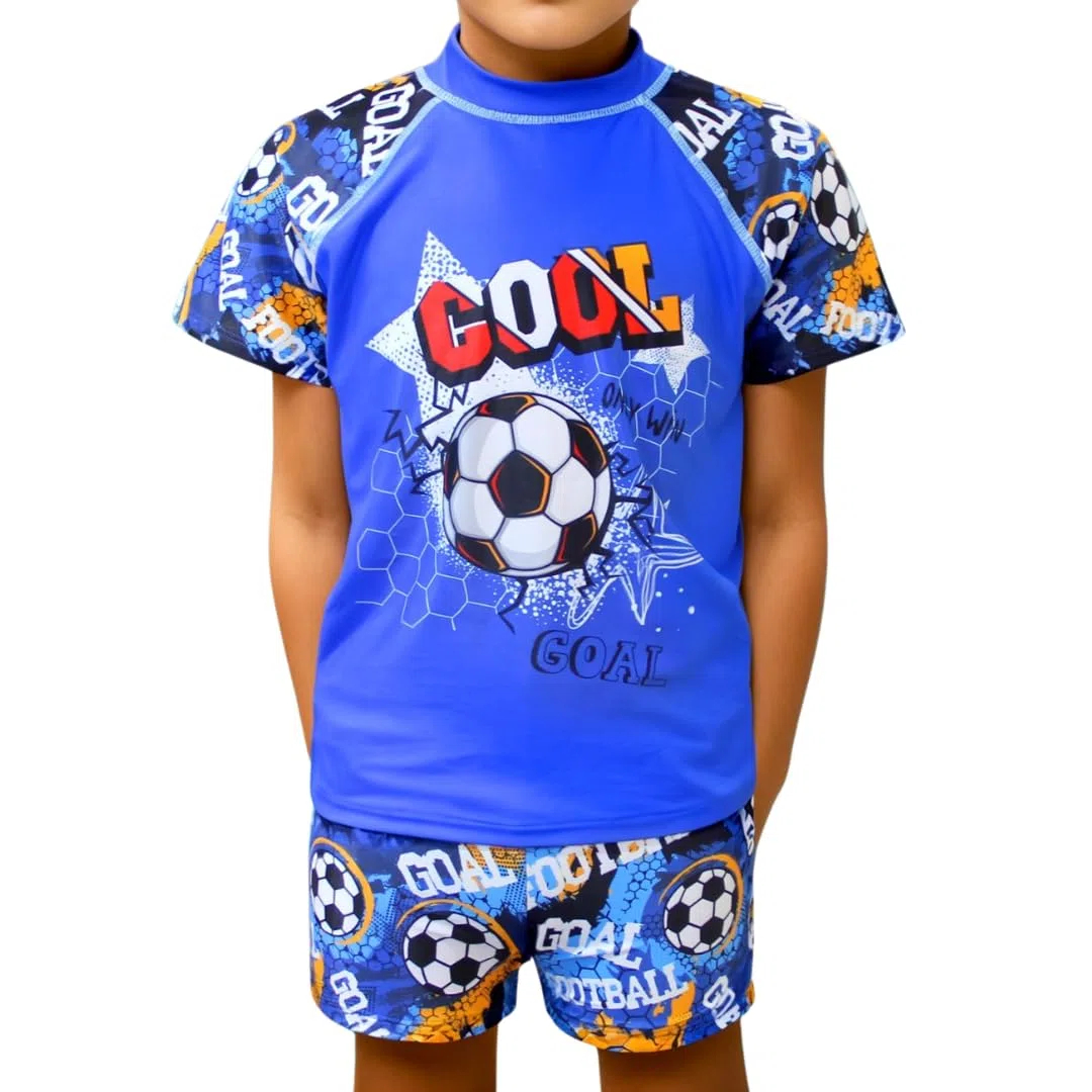 Conjunto de Baño para Niño – 2 Piezas: Camiseta de Manga Corta con Protección Solar UPF 50+ + Bañador Corto – Ropa de Playa y Piscina – Tallas de 2 a 9 Años