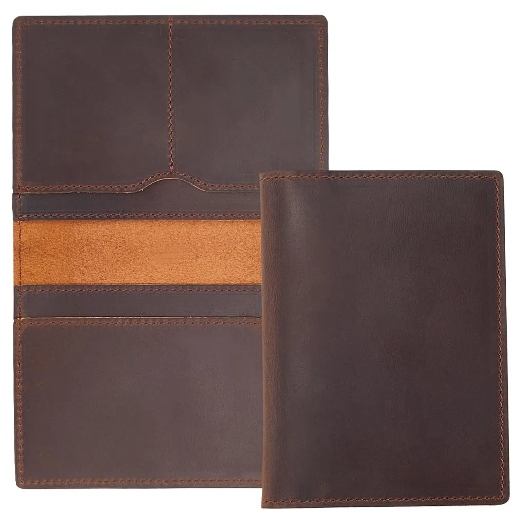 GORGECRAFT Porta Pasaporte de Cuero Genuino de 142*105mm Cartera de Cuero Crazy Horse Funda para Pasaporte Hecha A Mano Estuche Rectangular para Equipaje de Viaje Organizador de Documentos para Hombre