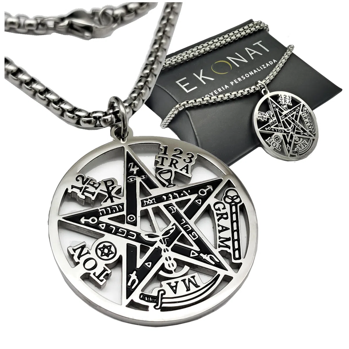 Tetragramatón Acero Inoxidable Grande con Cadena – Colgante Pentagrama Protector para Hombre y Mujer – Amuleto de Protección Energética, Símbolo Sagrado Esotérico, Collar Acero 316L