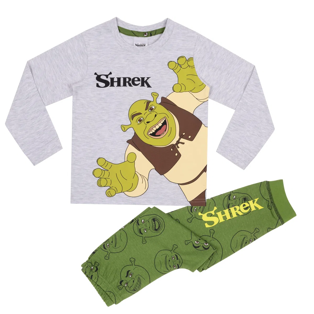 Shrek - 100% Algodón Pijama de Manga Larga, Shrek, Verde
