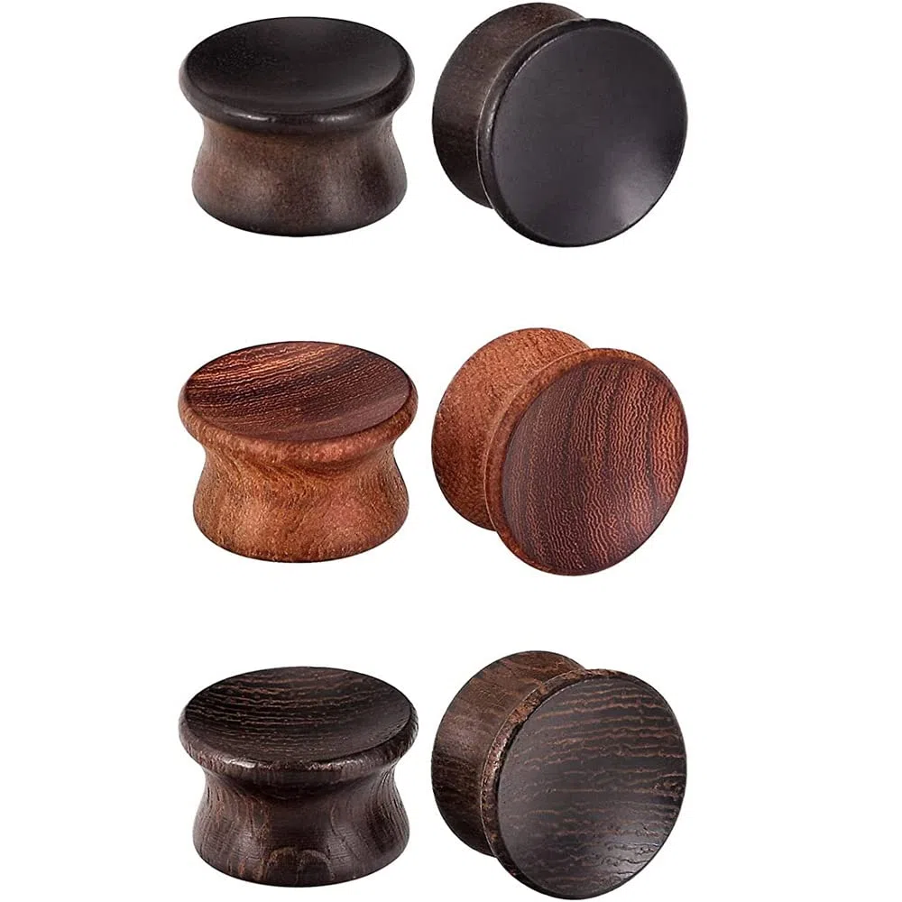 Longbeauty Juego de 6 dilatadores de oreja, en 3 colores, 10MM, Madera