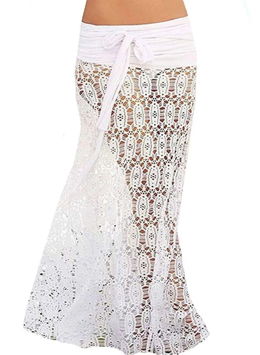 JFAN Vestido de Playa de Encaje Mujer Dual Use Ropa de Playa Falda Traje de Baño Vestido Camisolas y Pareos Ropa de Baño Cover Up Chic Relajarse Blusa Halter