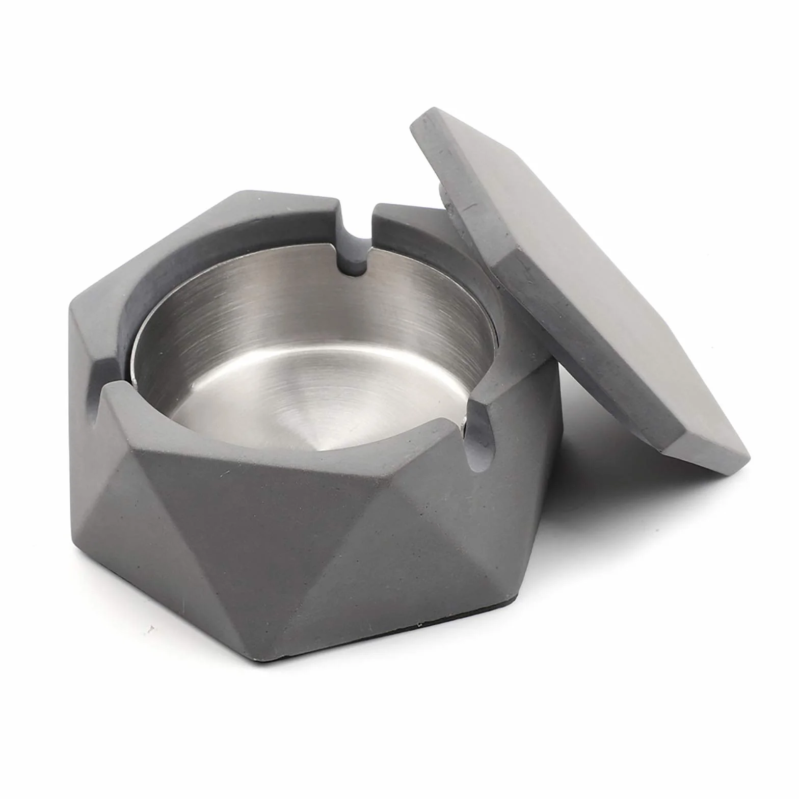 Cenicero de Hormigón Estilo Nórdico para Exterior con Tapa, Diseño Original con Bandeja Interior de Acero Inoxidable, Portátil para Hogar, Oficina, Bar y Cafetería – Cenicero Decorativo