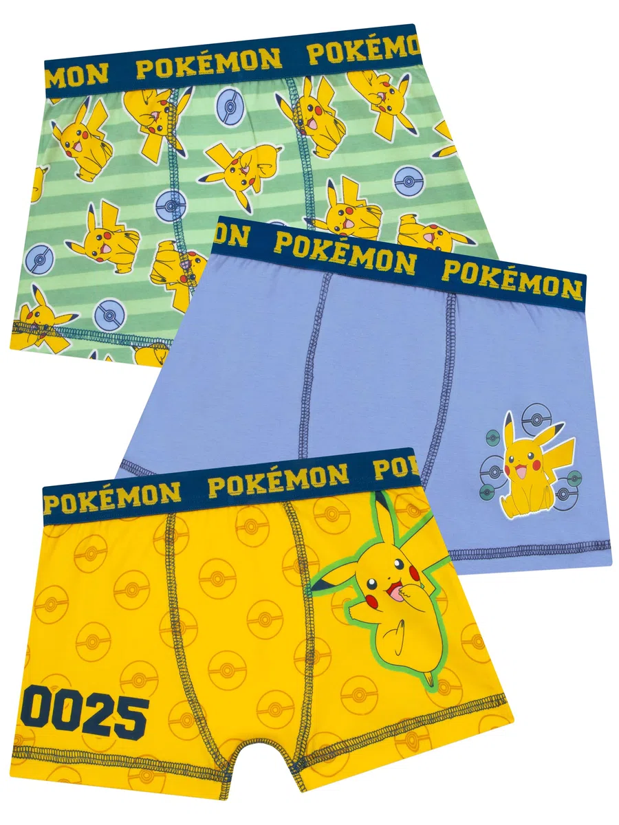 Pokemon Pack De 3 Calzoncillos Niño, Paquete De 3 Calzoncillos Algodon, Boxers para Niños, Boxer Niño Pikachu