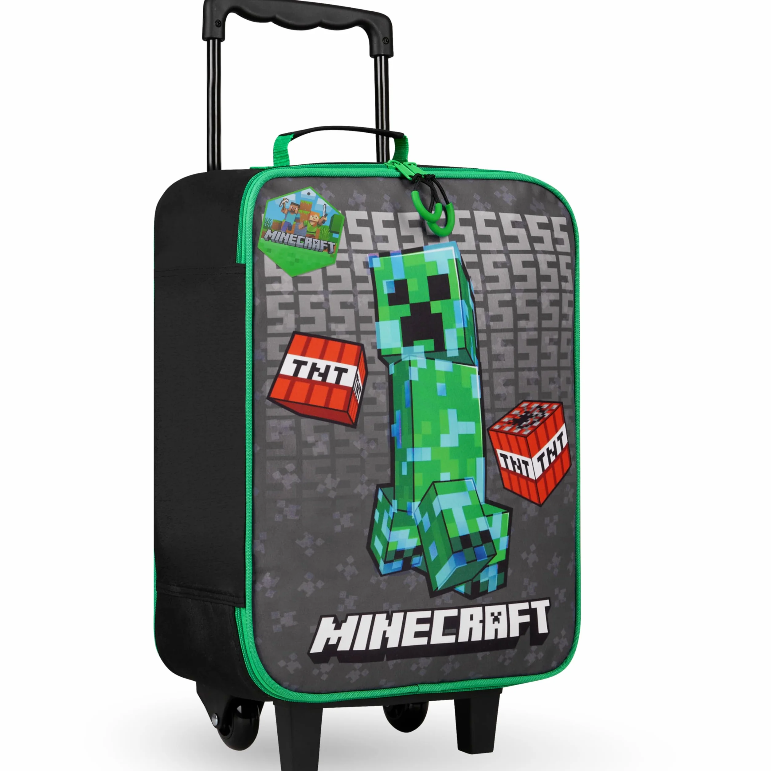 Minecraft Maleta Niños con Ruedas Creeper Bolsa de Viaje Plegable Trolley Maletas de Viaje Infantiles Vacaciones Accesorios (S (L46cm x W30cm - 17L), Negro)