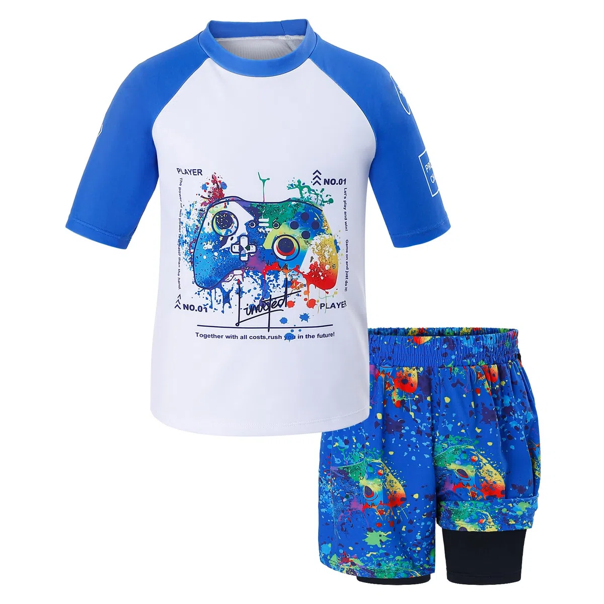 Traje de Baño Dos Piezas para Niños Conjunto Bañador Playa Manga Corta con Protección UV y Pantalones de Natación