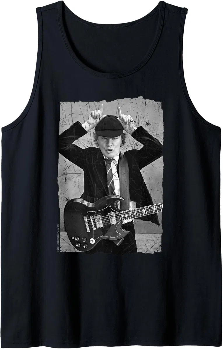 Oficial AC/DC Música Rock Banda Angus Young Foto Vintage Camiseta sin Mangas