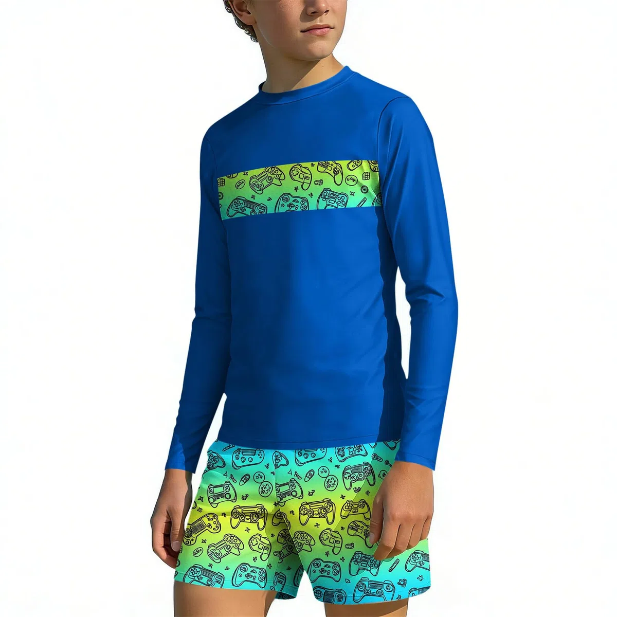 Bañador Niño 2 Piezas Manga Larga Protección Solar Traje de Baño Dos Piezas para Niños Verano Camiseta Manga Larga y Pantalones Cortos con Estampado Ropa de Surf Playa Piscina 3-14 años