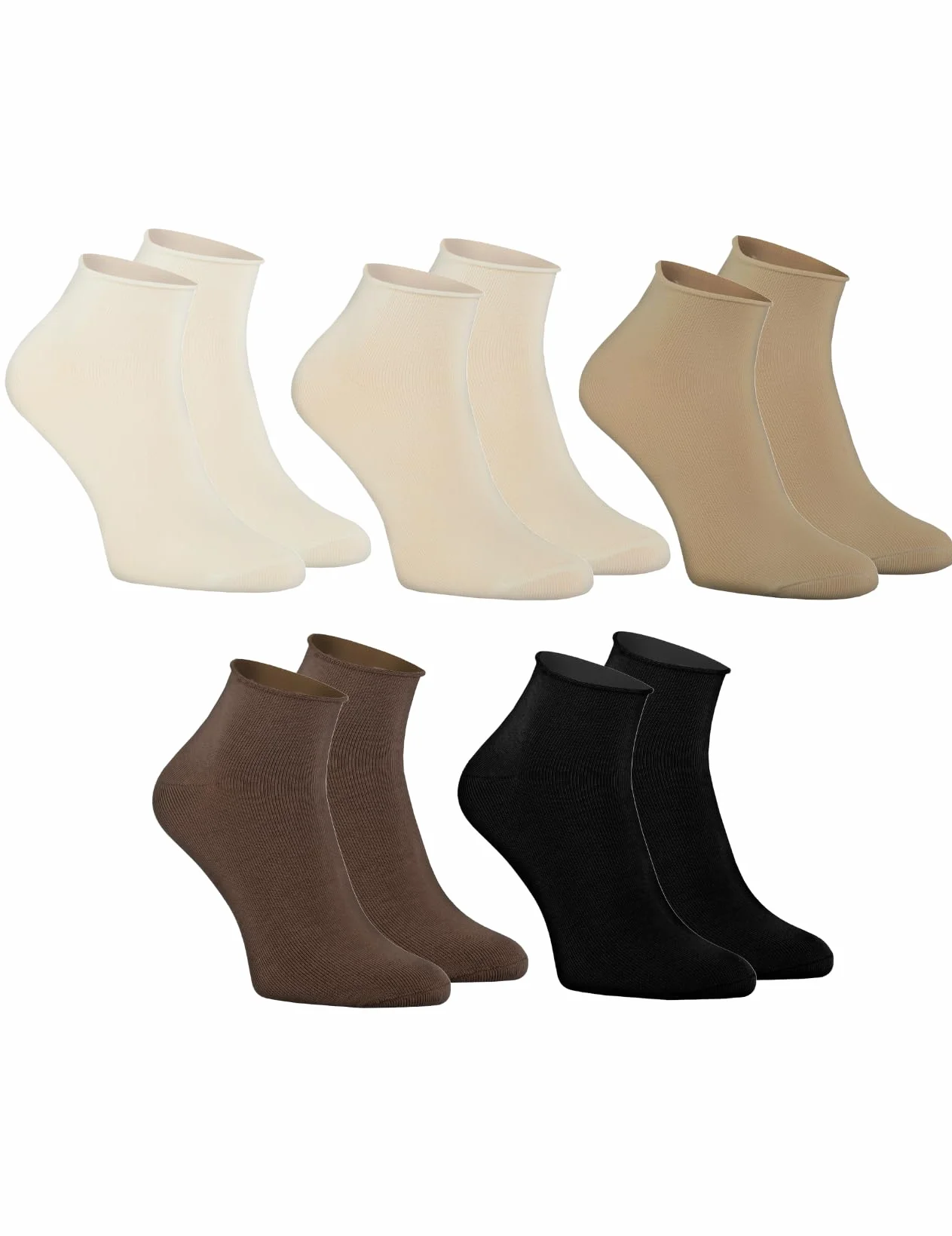 Rainbow Socks - Mujer Calcetines Elásticos Non-binding Pressure-free sin Presión Cómodos para Diabéticos - Conjuntos de Calcetines Beige Azul Menta - 3 o 5 Pares
