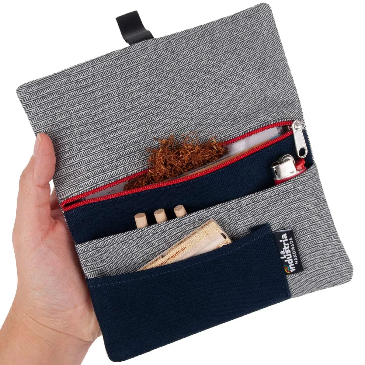 Funda Tabaquera para tabaco de liar - Pitillera con Bolsillos para Tabaco, Papel, Filtros y Mechero