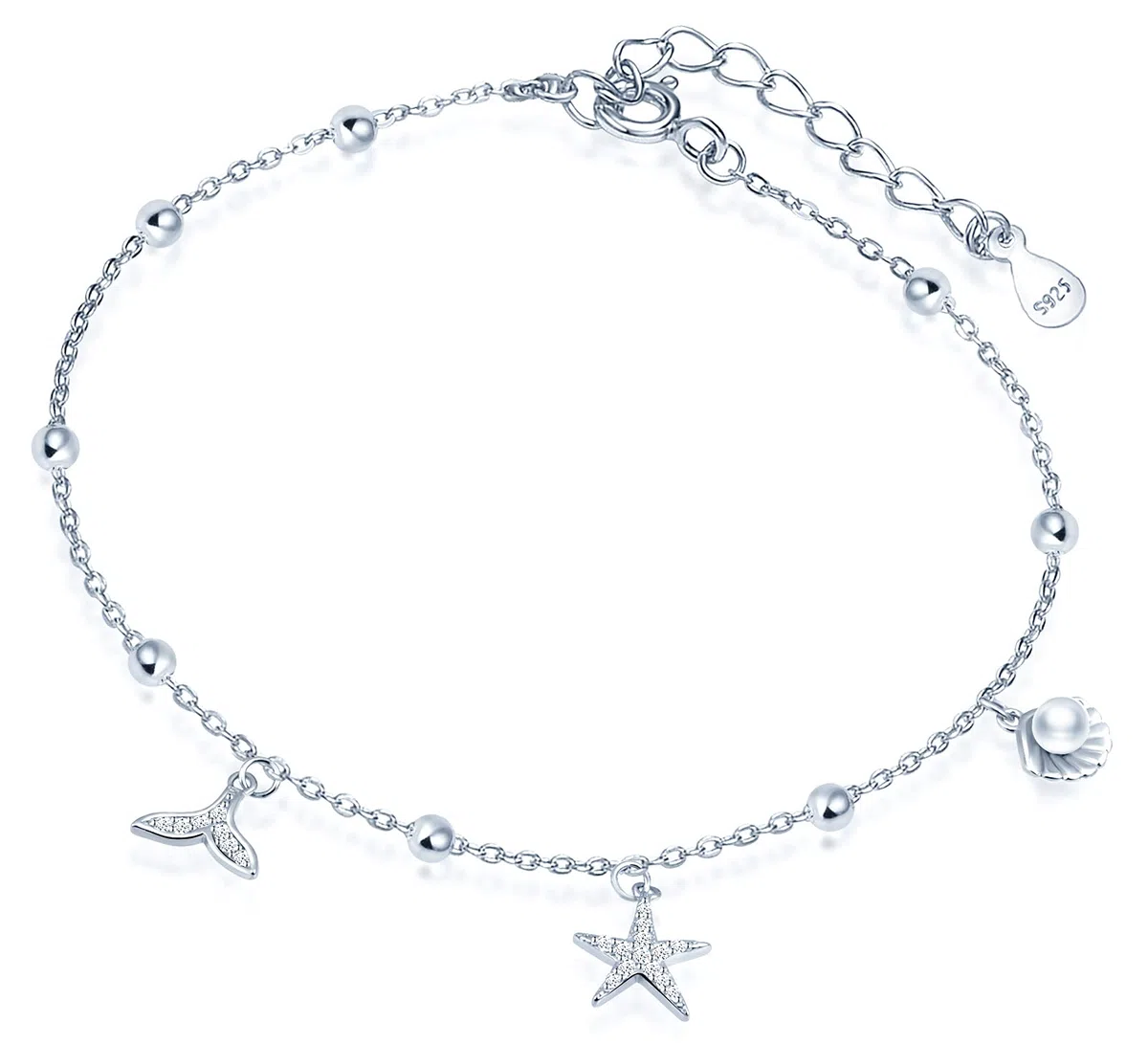 Yumilok Tobillera Mujer Verano Playa Cool S925 Plata Esterlina Zircon Tobillera