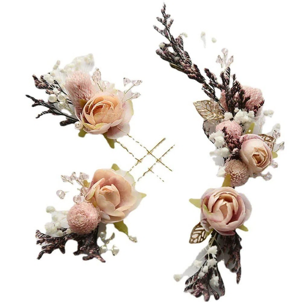 Horquillas para Cabello con Flores Secas Hechas a Mano, Tocado Vintage para Novias y Damas De Honor