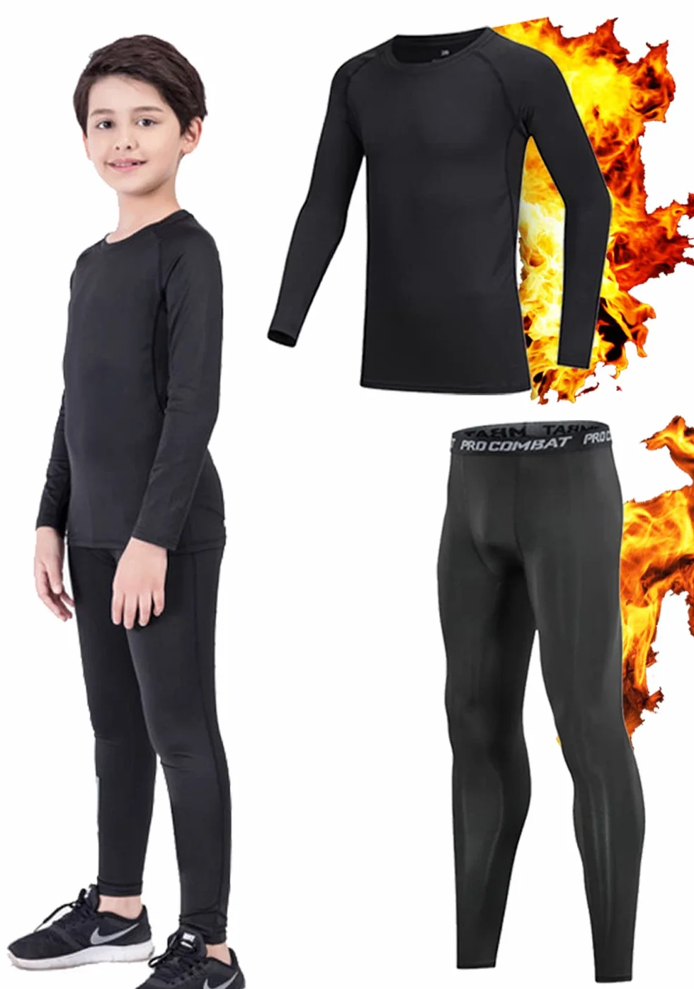 CheChury Ropa Interior Térmica para Niños Traje Interior Funcional Ropa Camisetas de Deportivas Manga Larga Pantalon Traje cálido Cuello Redondo Invierno Niño y Niña de Esquí Acampada