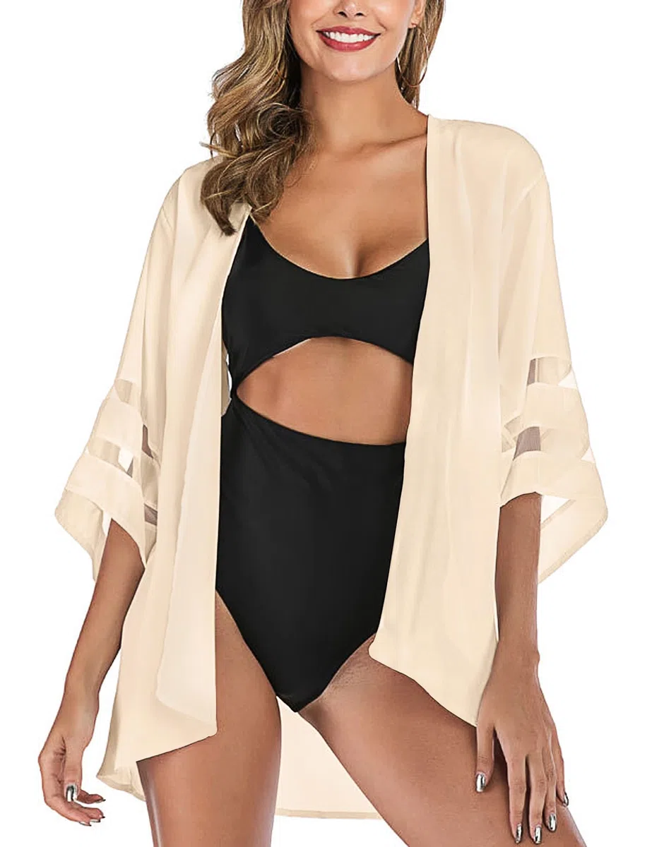 HANERDUN Kimono Mujer Pareos Playa Kaftan Cárdigan de Manga 3/4 Verano Cover Up Blusa Homewear Tops