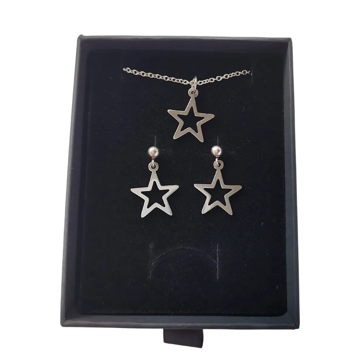 Conjunto de Collar y Pendientes Estrella de Acero Inoxidable Plata para Mujer