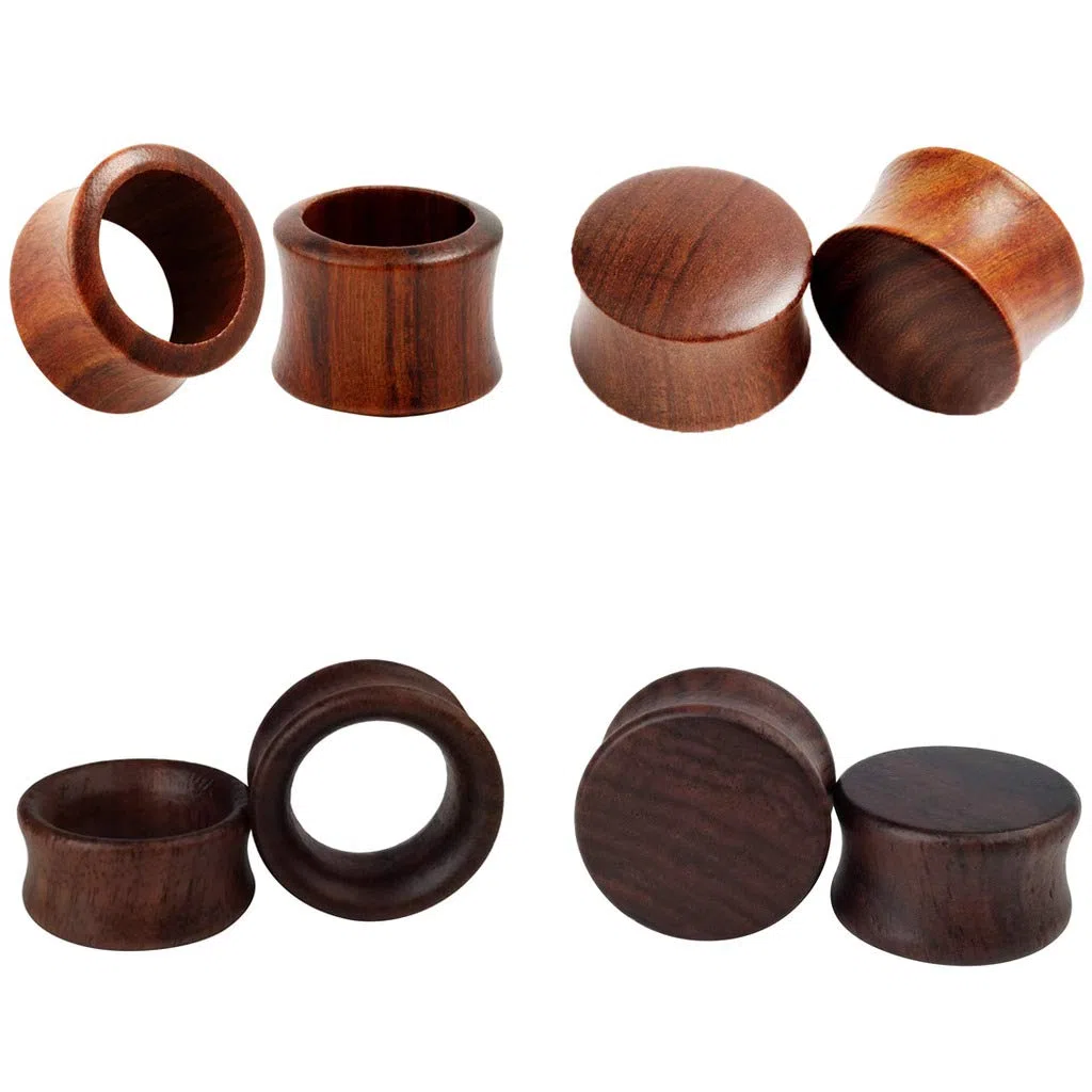 TBOSEN Juego de 4 pares de dilatadores de madera, dilatadores de oreja, dilatadores de oreja dobles, joyería para piercing corporal