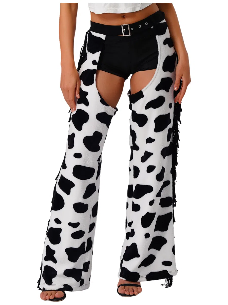 Agoky Pantalones Vaqueros De Franela Para Mujer Pantalones Para Montar A Caballo Entrepierna Abierta Disfraz Vintage De Vaquero Occidental Cosplay