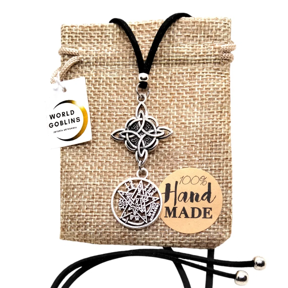 Collar Amuleto Protección contra Hechizos, Nudo de Bruja, Tetragramatón y 2 San Benito, Cuatro Amuletos Potectores, Joyería Espiritual Wicca. Regalos Originales Hombre Mujer