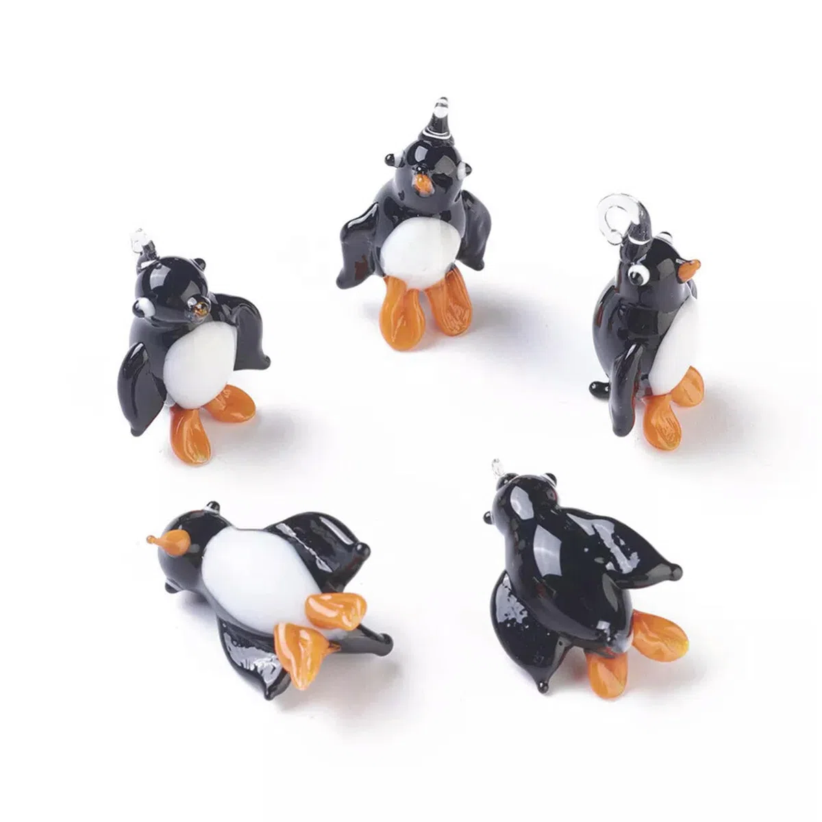 5 Colgantes de lampwork de pingüino con temática oceánica, Cuentas Sueltas de 24 a 32 mm