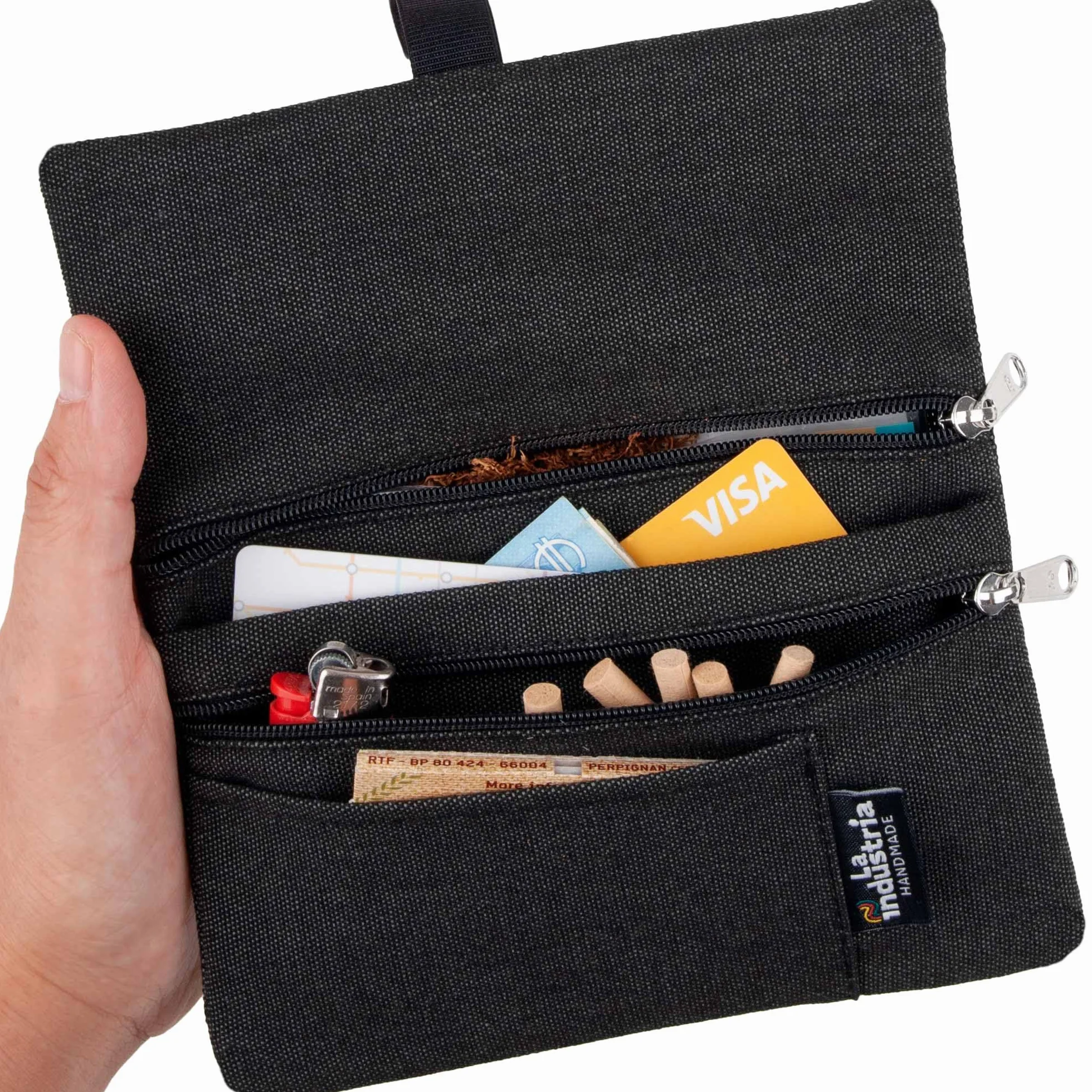 Tabaquera repelente al agua - Funda Pitillera tabaco de liar con bolsillos para filtros, papel y mechero (Doble)