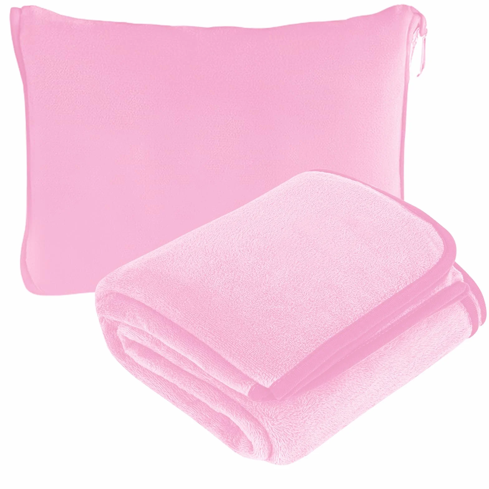 Manta de viaje para avión, cojín transformable 2 en 1, manta portátil de avión con fijación para maleta, para oficina, viajes de negocios, viajes, ultraligera y cálida, color rosa, 152 x 127 cm