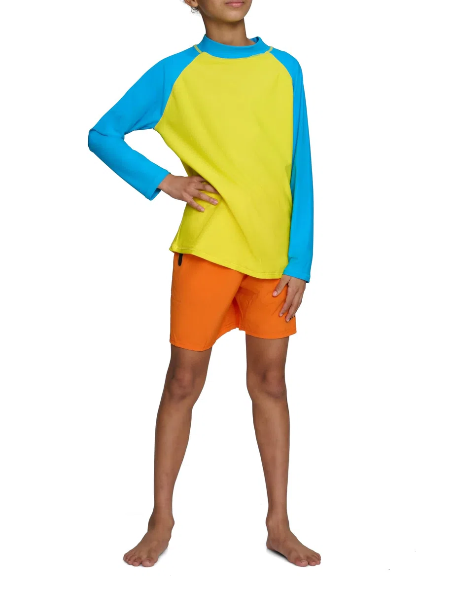 Camiseta UV Niño Manga Larga Cuello Alto – Rash Guard Infantil Protección Solar UPF 50+ con Media Cremallera Trasera