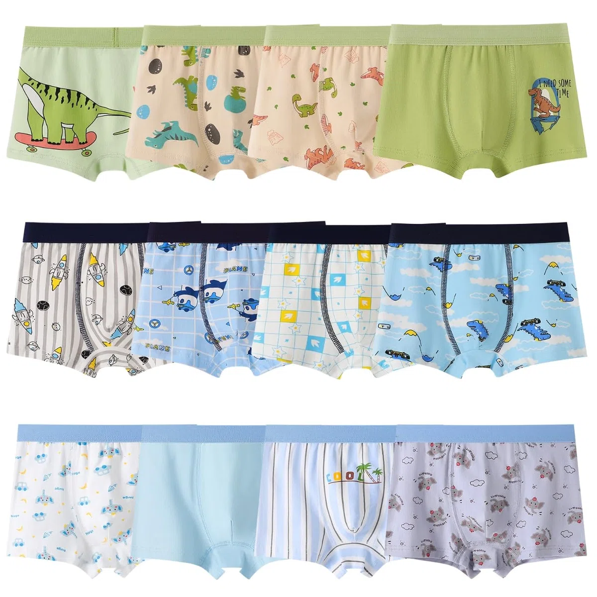 12 Paquete Dinosaurio Niños de Dibujos Animados Boxer Pantalones para 2-12 años Ropa Interior Niño pequeño Boyshort Calcetines Suaves