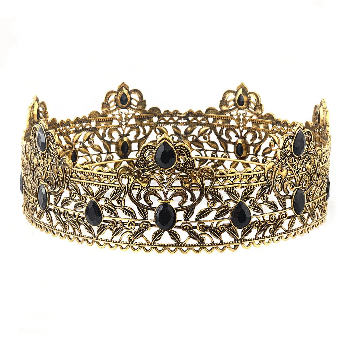 Coronas de metal para hombres, adultos, cumpleaños, graduación, fiesta de regreso a casa, corona de rey para cosplay, boda, regreso a casa, regalos de fiesta (bronce con piedra negra)