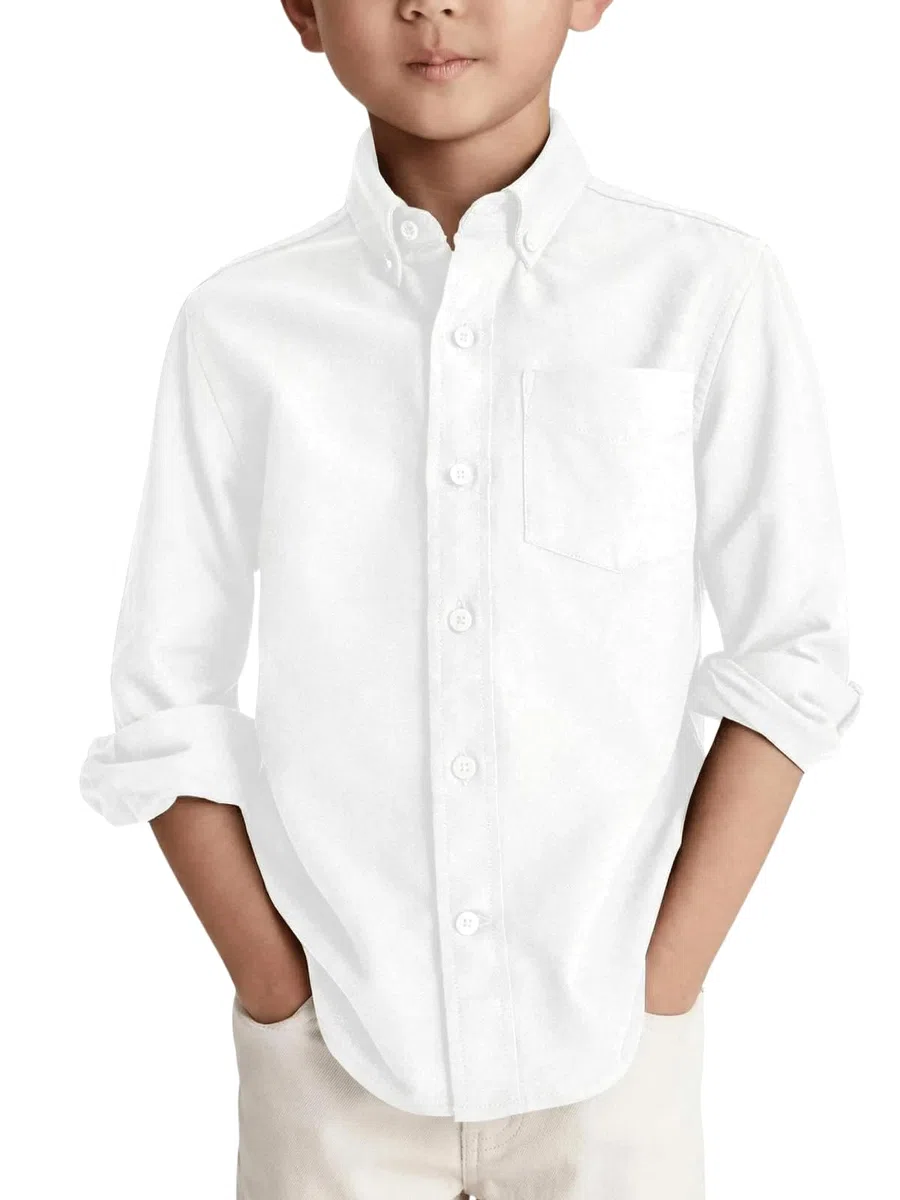 Haloumoning Camisa de manga larga para niño, de algodón, informal, lisa, con bolsillo en el pecho