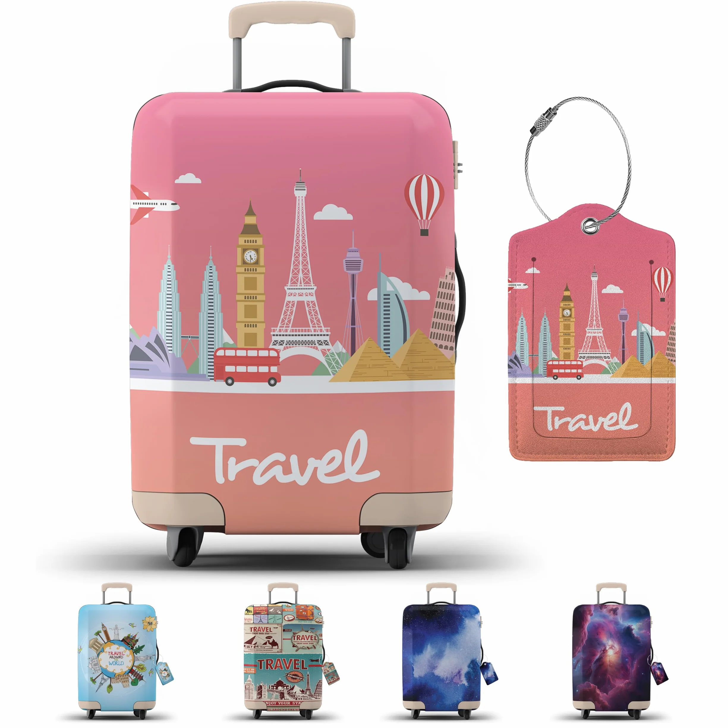 Funda para maleta con etiqueta de equipaje, protector de equipaje, funda protectora de maleta con cremallera, protección para equipaje