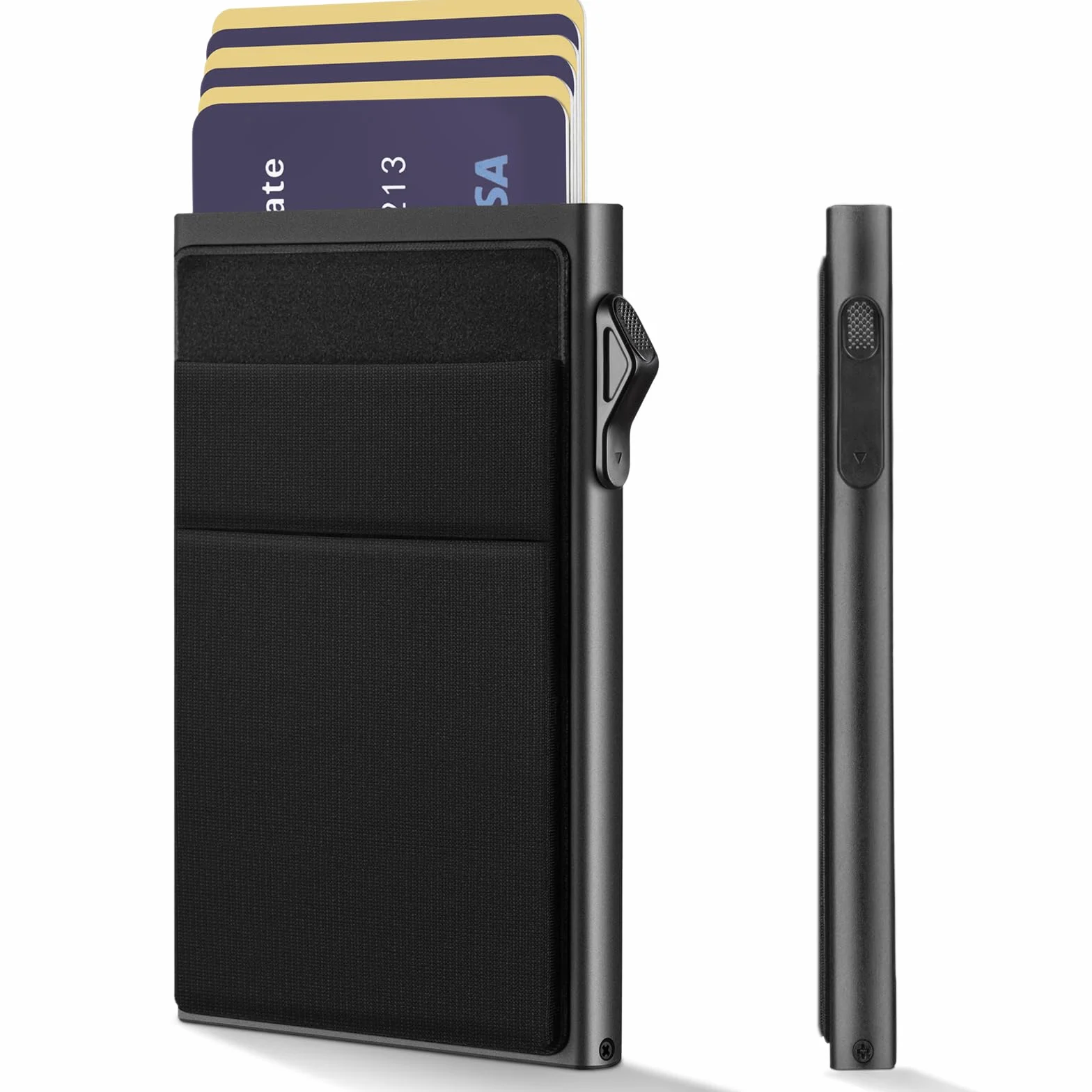 YESIIW Tarjetero Hombre con Protección RFID - Cartera Tarjetero con Pop Up y Caja de Regalo - Billetera Porta Tarjetas de Crédito de Metal Delgado y Ligero (Aluminio Negro)