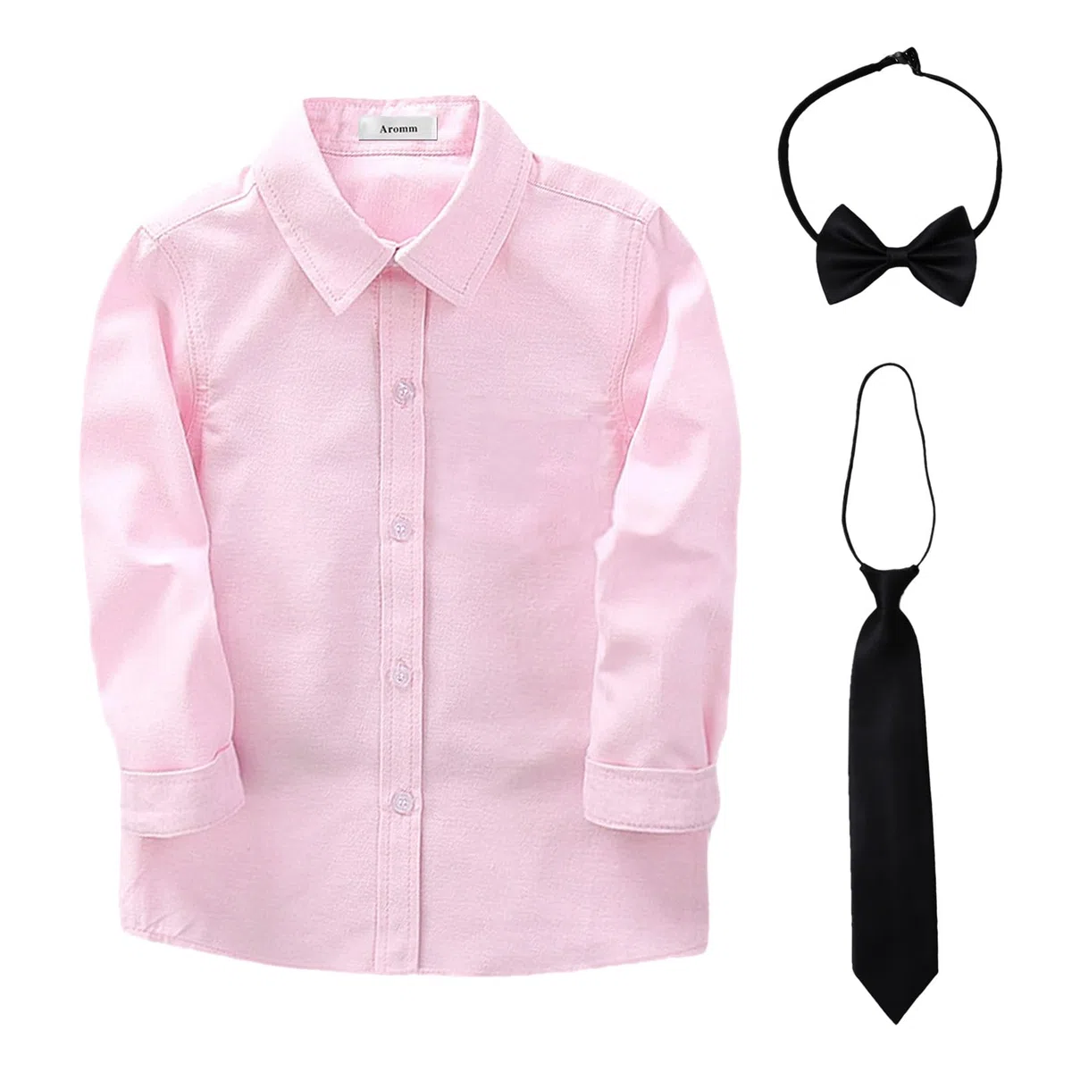 Camisa Niño Uniforme Escolar con Corbata y Pajarita Abotonar Formal Manga Larga Sólido Oxford Camisa
