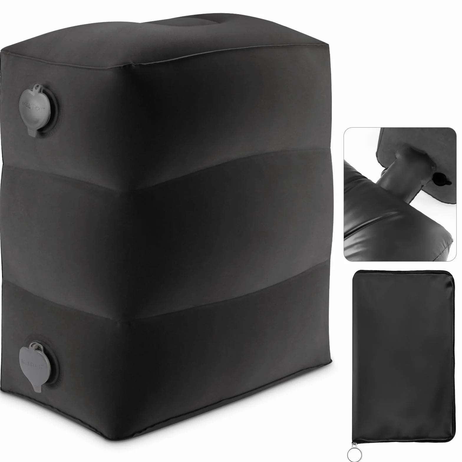Maliton Reposapiés Inflable para Avión, Viajes Inflable Reposapiés, Fácil de Inflar, con Práctica Bolsa – Para Avión, Coche, Oficina, Para Dormir en Vuelos Largos para Niños (Negro, 1 Pieza)