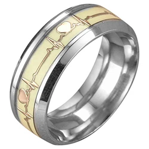 Anillo Luminoso de ECG Anillo de Acero Inoxidable Anillo del Latido del Corazón de Promesa Joyas Brillantes para Hombre Mujer Plata Fondo Anillo de La Placa de 13