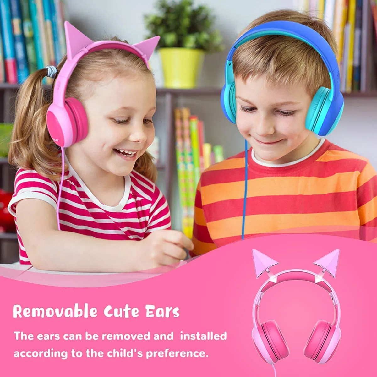 Auriculares para niños Volumen Limitado 3.5 mm Ajustable Plegable Rosado