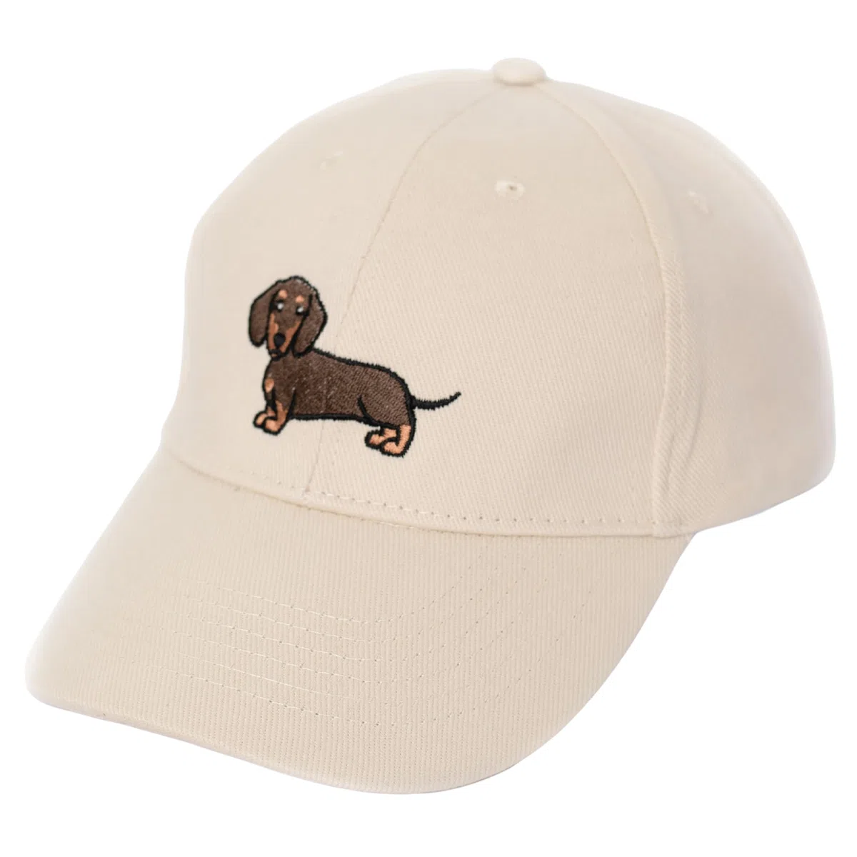 Gorra Beige Bordada con Perro Teckel - Perro Salchicha – Dachshund |100% Algodón Orgánico | Regalos para Amantes De Los Perros
