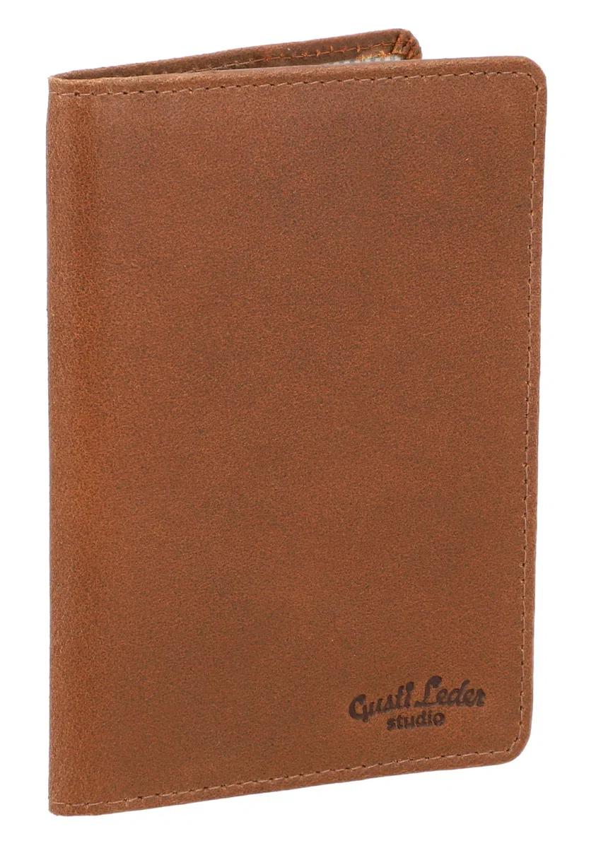 Gusti Leder Funda de Cuero para Pasaporte Brodie Estuche Protector Documentos Cuero de Buey Marrón 2S40-33-1
