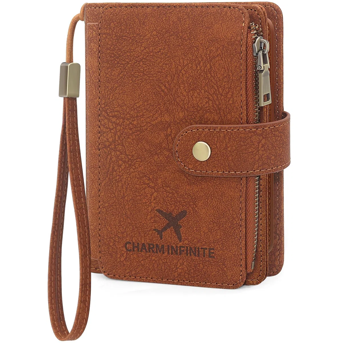 Funda Pasaporte Porta Pasaporte con Bloqueo RFID Cuero de PU Botón a Presión Cartera de Pasaporte Familiar Porta Documentos Viaje para Tarjetas De Identificación Crédito Mujer Hombre(Marrón)